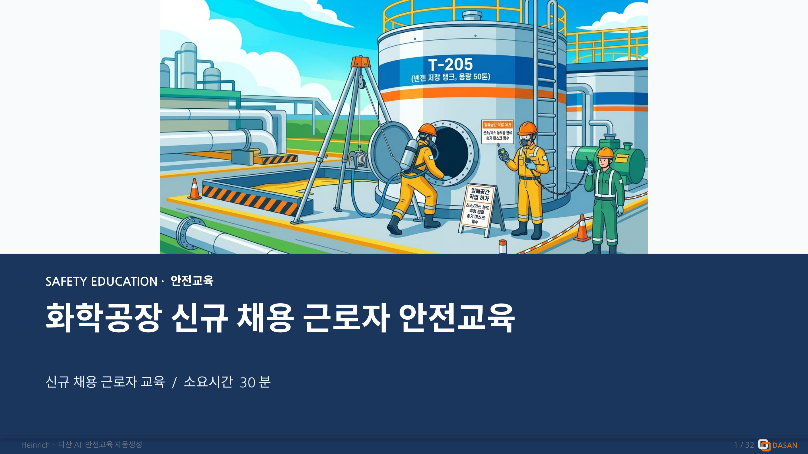 안전교육 자료 자동 생성 (PPTX·영상·퀴즈) 결과물 예시